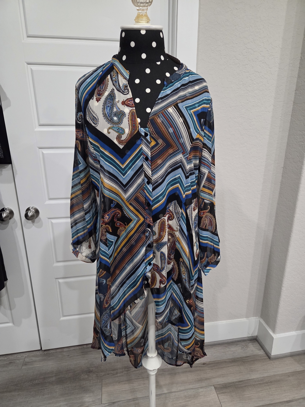 Melissa Paige Striped & Paisley  Button-Front Sheer Dress Size Small NWT